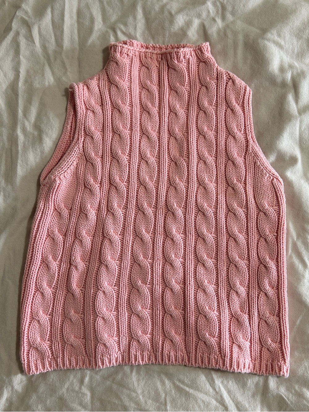 Vintage 100% Cotton Classic Cable Knit Sleeveless Sweater Vest - Pink